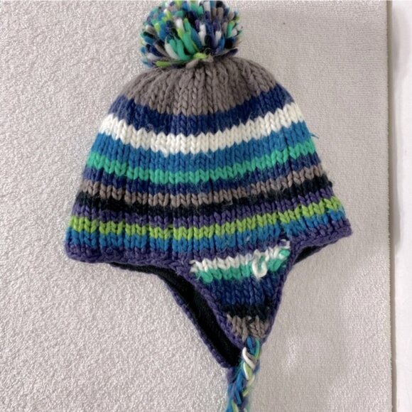 5/$25 Unisex Blue Green Grey Knit Fleece Lined Winter Hat With Ear Flaps - Picture 2 of 16